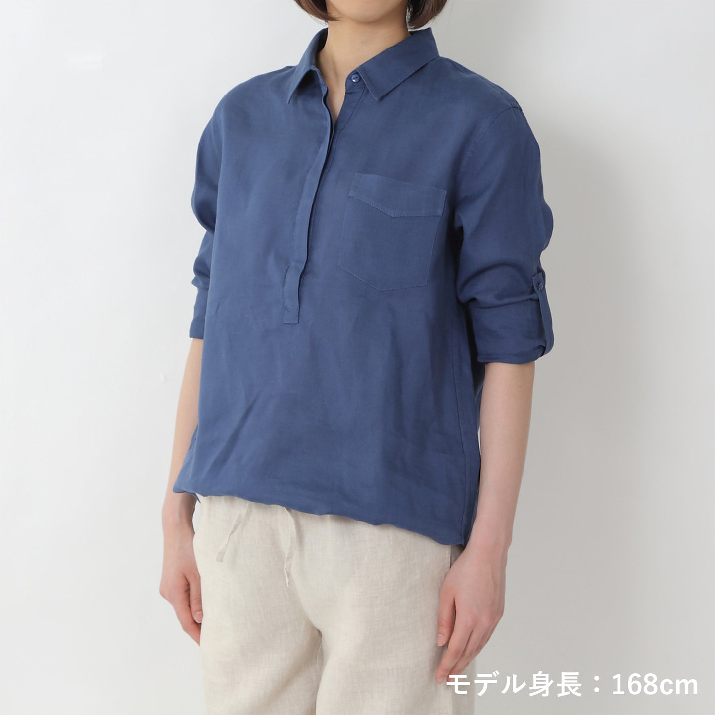 リネンプルオーバーシャツ(model:168cm 着用サイズ:SM)