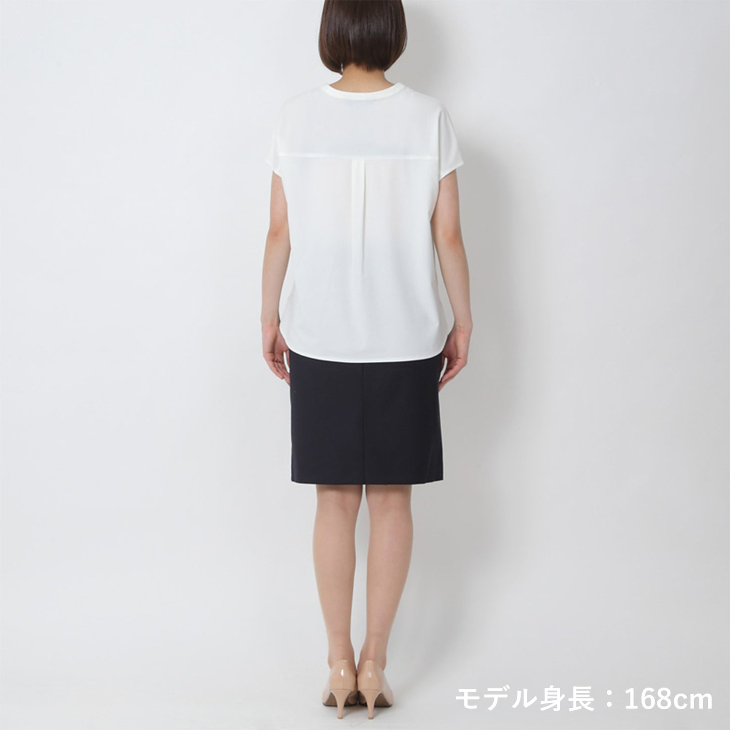 授乳口付ストレッチジョーゼットフレンチスリーブブラウス(model:168cm 着用サイズ:SM)