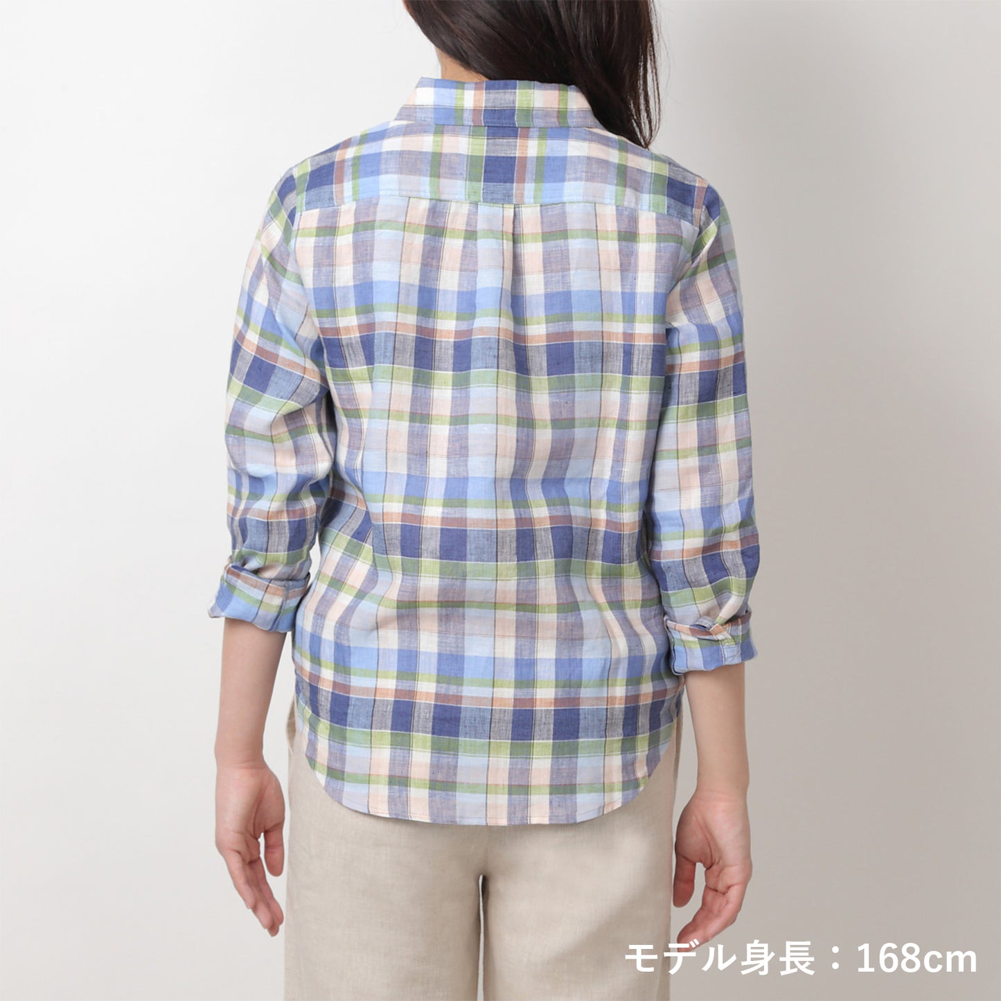 リネンチェックシャツ(model:168cm 着用サイズ:SM)
