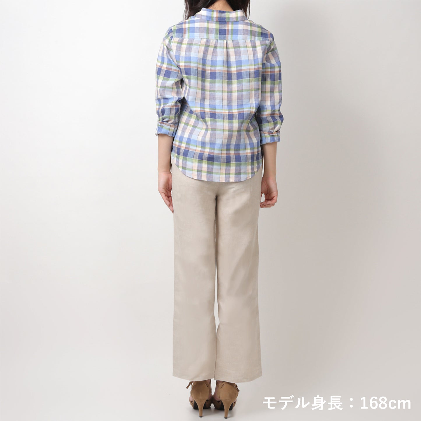 リネンチェックシャツ(model:168cm 着用サイズ:SM)