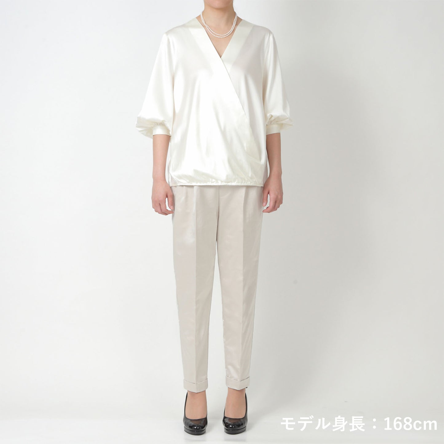 ダルサテンオケージョンシャツインパンツ(model:168cm 着用サイズ:SM)