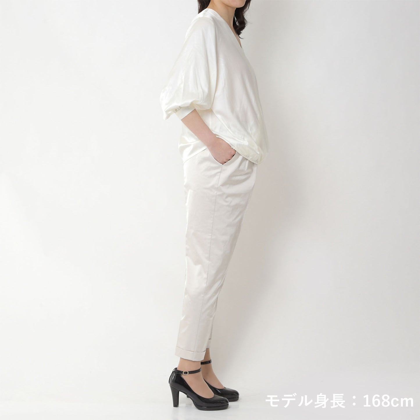 ダルサテンオケージョンシャツインパンツ(model:168cm 着用サイズ:SM)