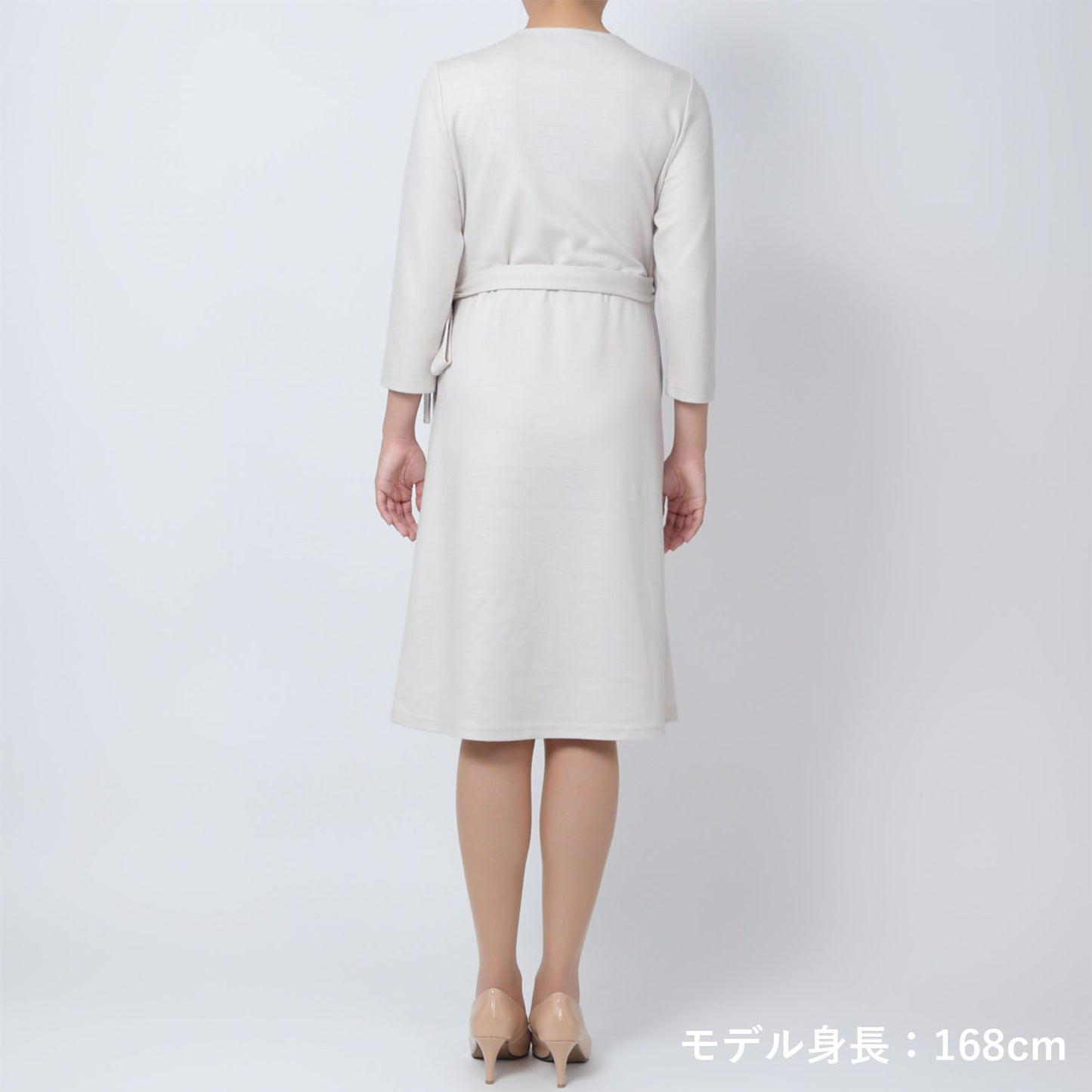 八分袖ウールジャージラップワンピース(model:160cm 着用サイズ:SM)