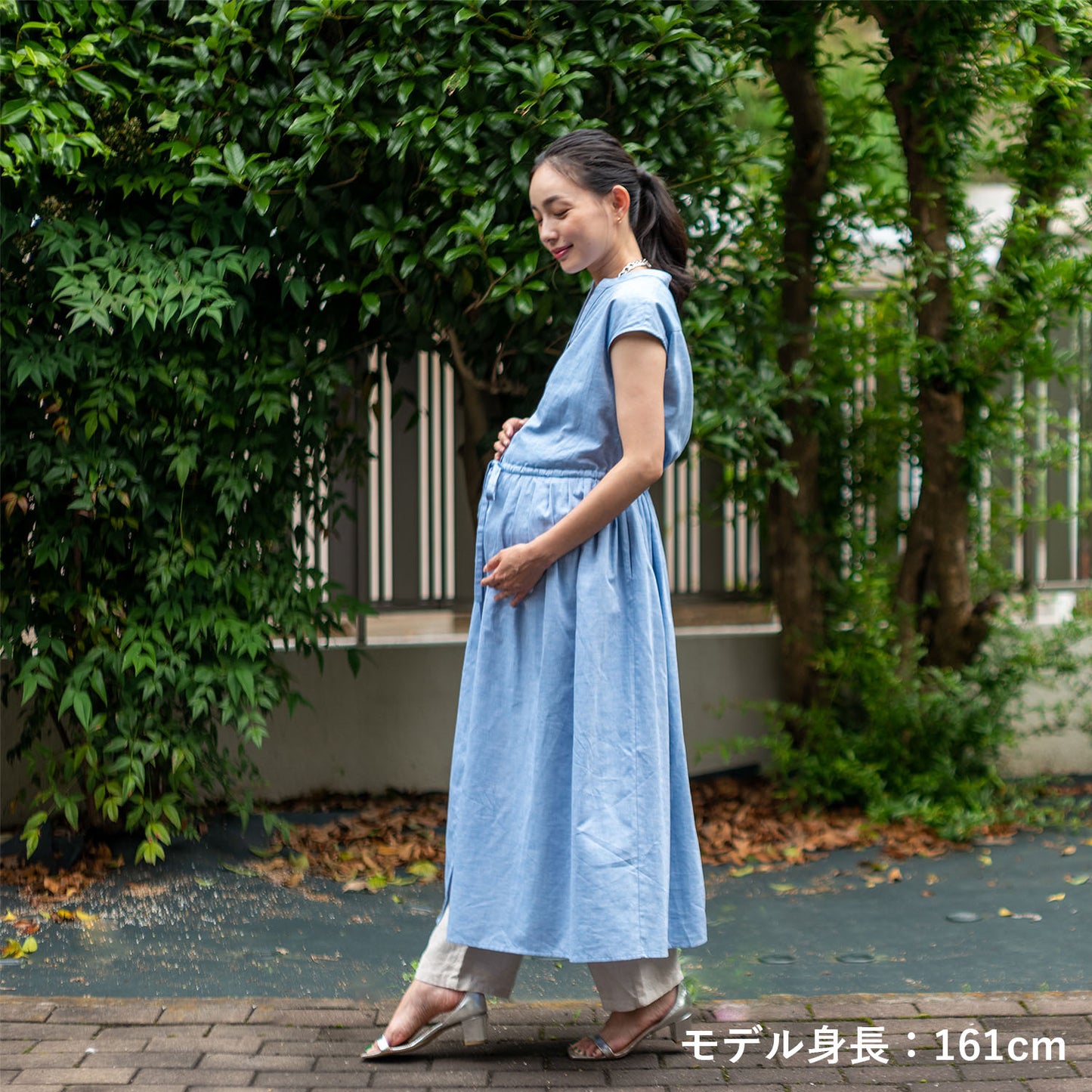 タック&ギャザーノースリーブドロストワンピース(model:160cm)