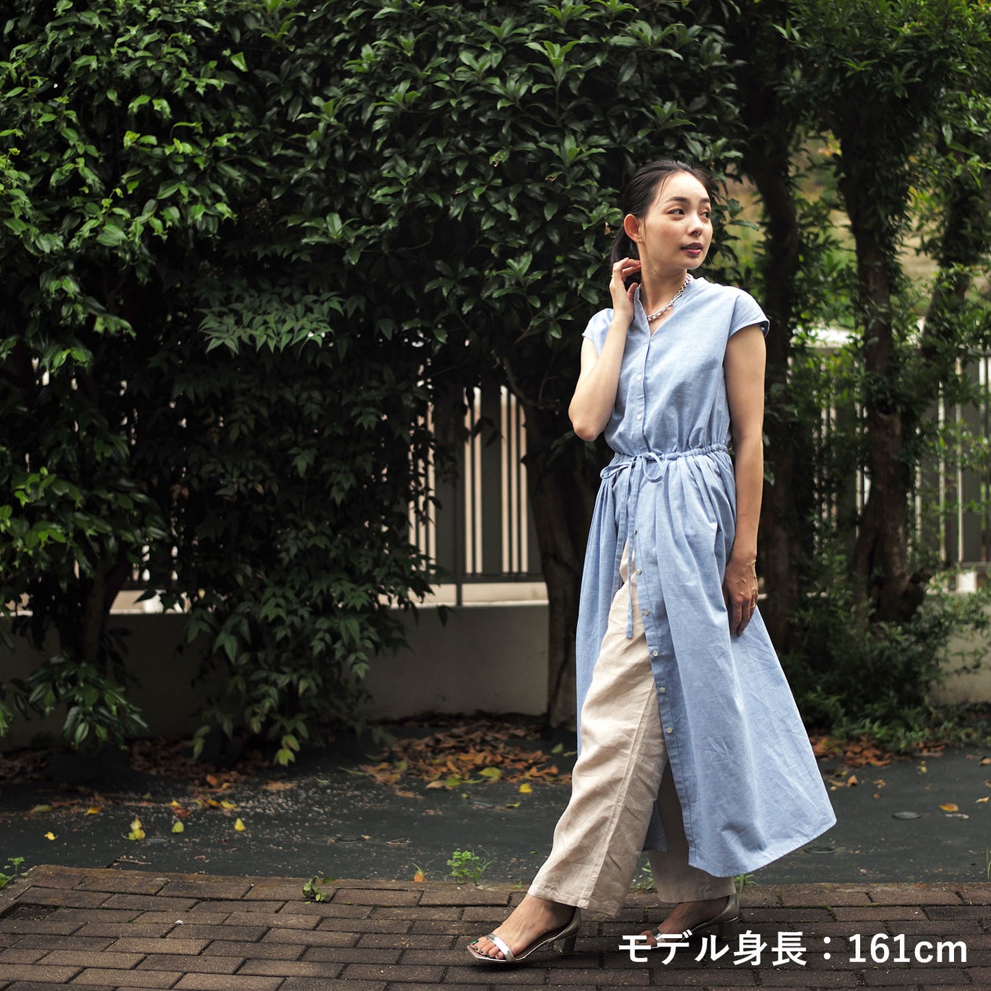 タック&ギャザーノースリーブドロストワンピース(model:160cm)