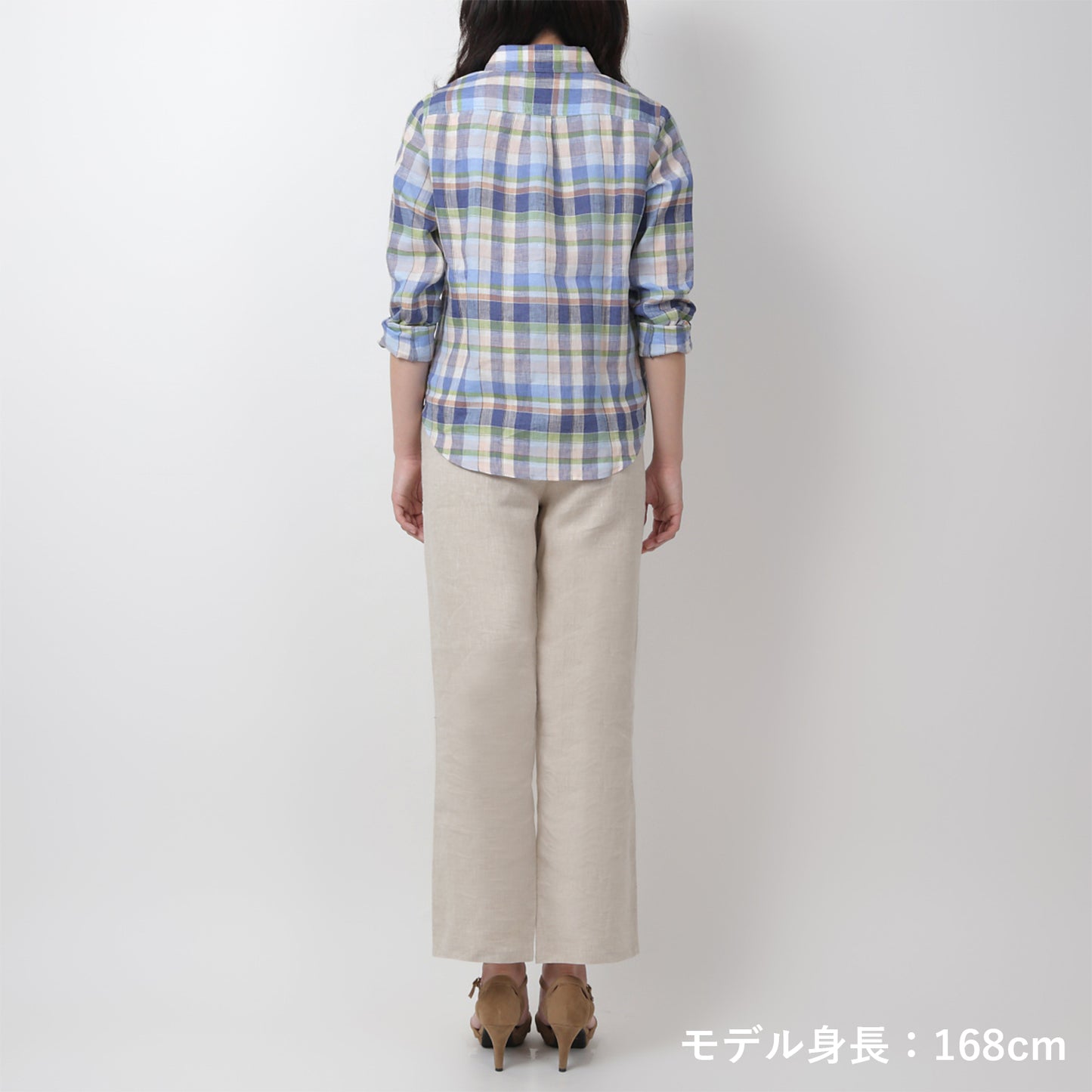リネンチェックシャツ(model:168cm 着用サイズ:SM)
