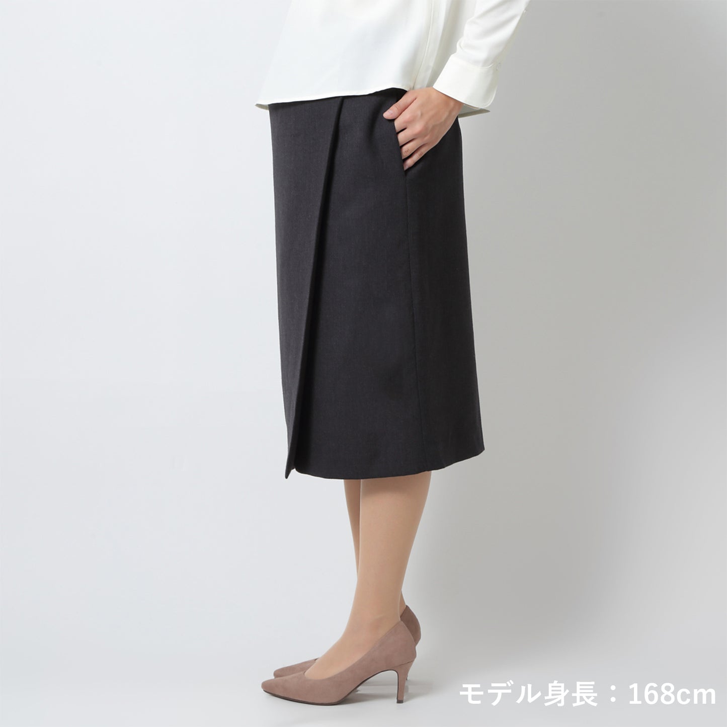 ストレッチウールマタニティラップスカート(model:168cm 着用サイズ:SM)